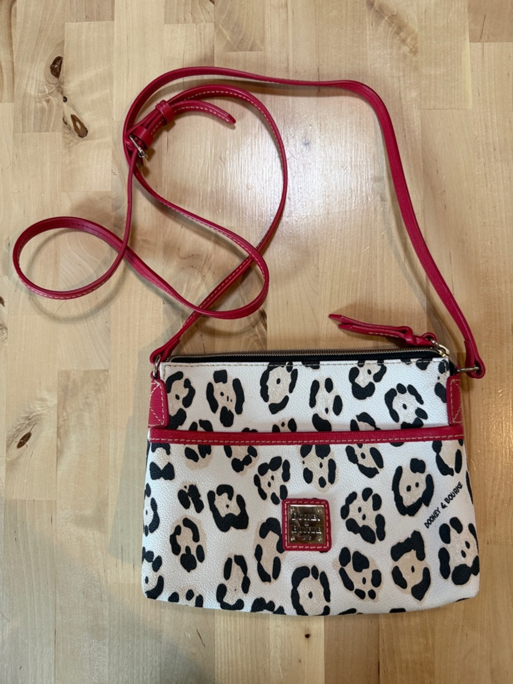 Dooney & Bourke Leopard Print Crossbody with Red Trim